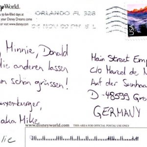 Postkarte aus WDW von Luxi214 (Mike und Nathalie), Rückseite