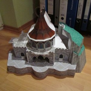 Schloss von hinten (Einzelsegmente - Felsen, Unterteil, Oberteil - zusammengestellt, noch nicht verklebt!)