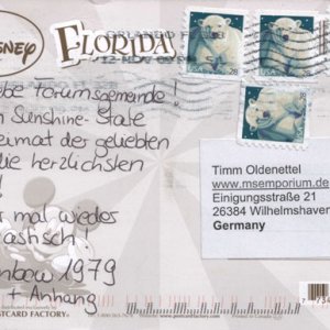 Postkarte aus WDW von Rainbow1979, Rückseite