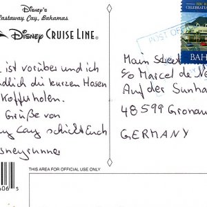 Postkarte disneyrunner Disney Cruise Line - Rückseite