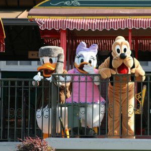Donald, Daisy and Pluto while Opening Ceremony