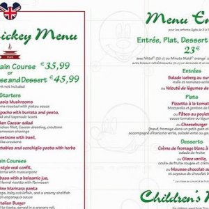 Speisekarte Cafe Mickey