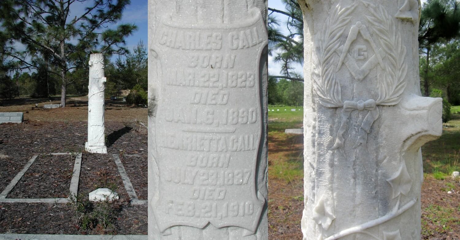 Drei Bilder vom Grab von Charles & Henrietta Call auf dem Ponceannah Cemetery