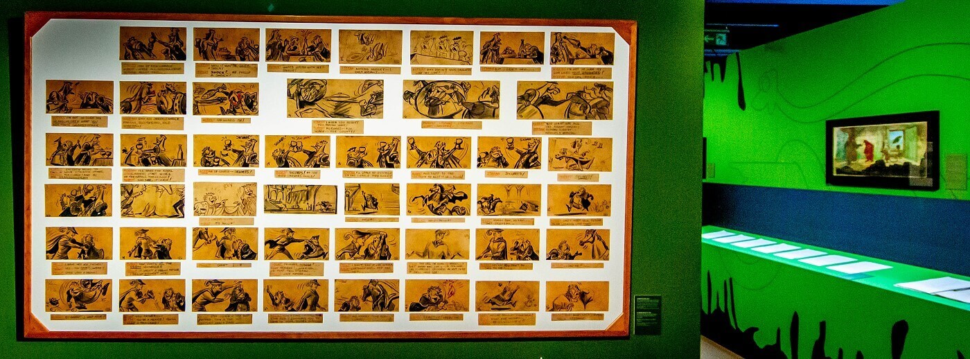 Ein komplettes Story Board für den Disney Film Dornröschen im Filmmuseum in Frankfurt