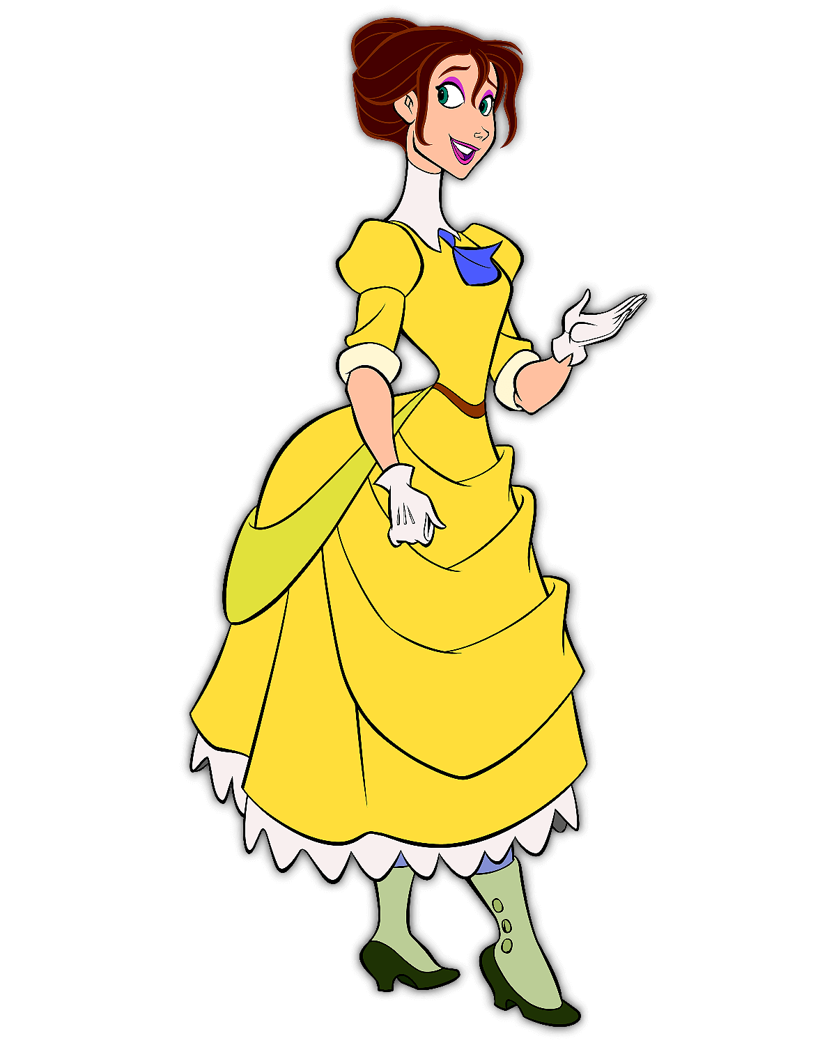 Jane Porter aus dem Disney Film Tarzan mit einem gelben eleganten Kleid und blauer Halskette