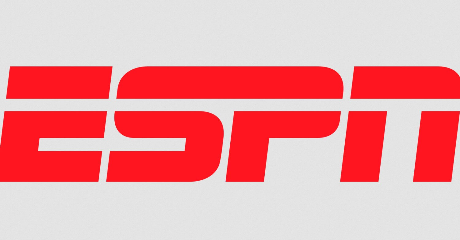 In roter Schrift bilden die Buchstaben ESPN auf weißem Grund das Logo des Sportsenders ESPN